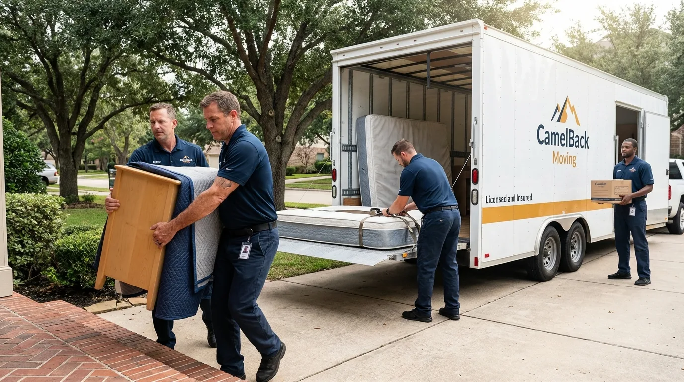 Crew loading residential truck for cross-state move from Bridgehampton, NY